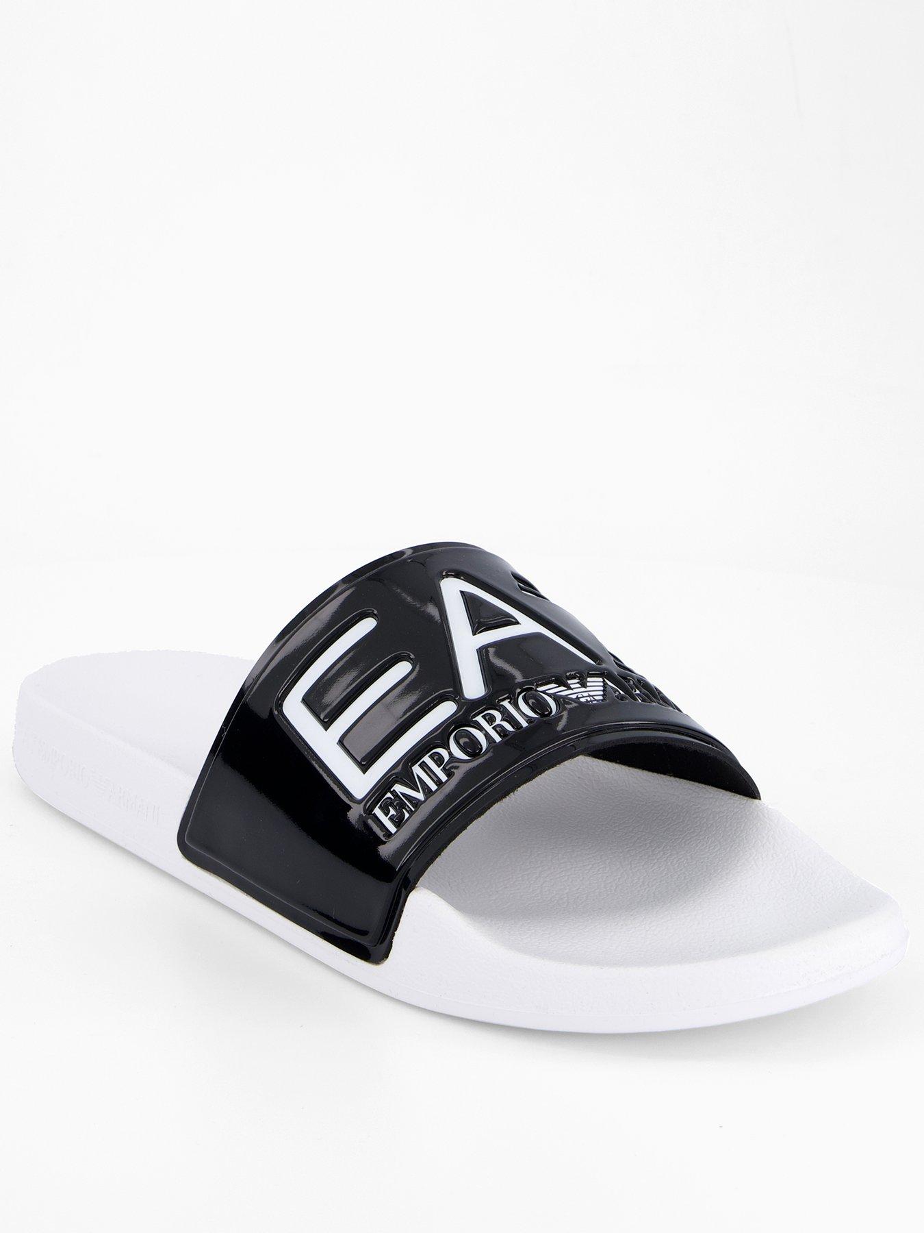 EA7 Emporio Armani Logo Sliders, Black, Size 9, Men