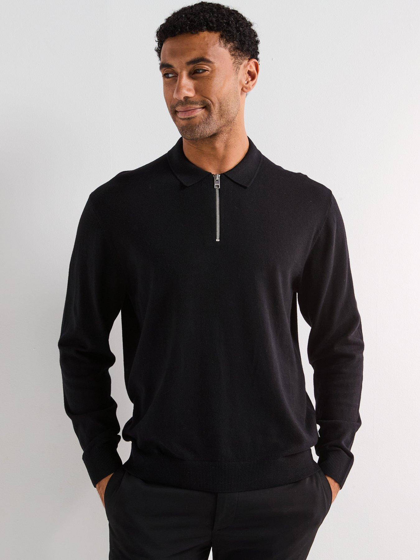 undefined Emil Long Sleeve Half Zip Knitted Polo Shirt - Black