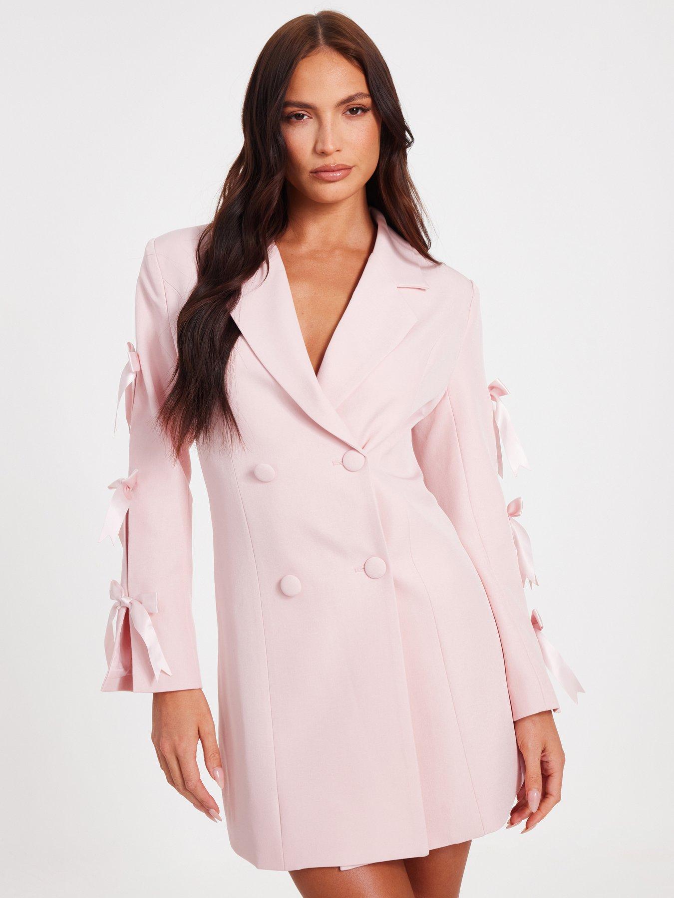 undefined Baby Pink Bow Sleeve Blazer Dress
