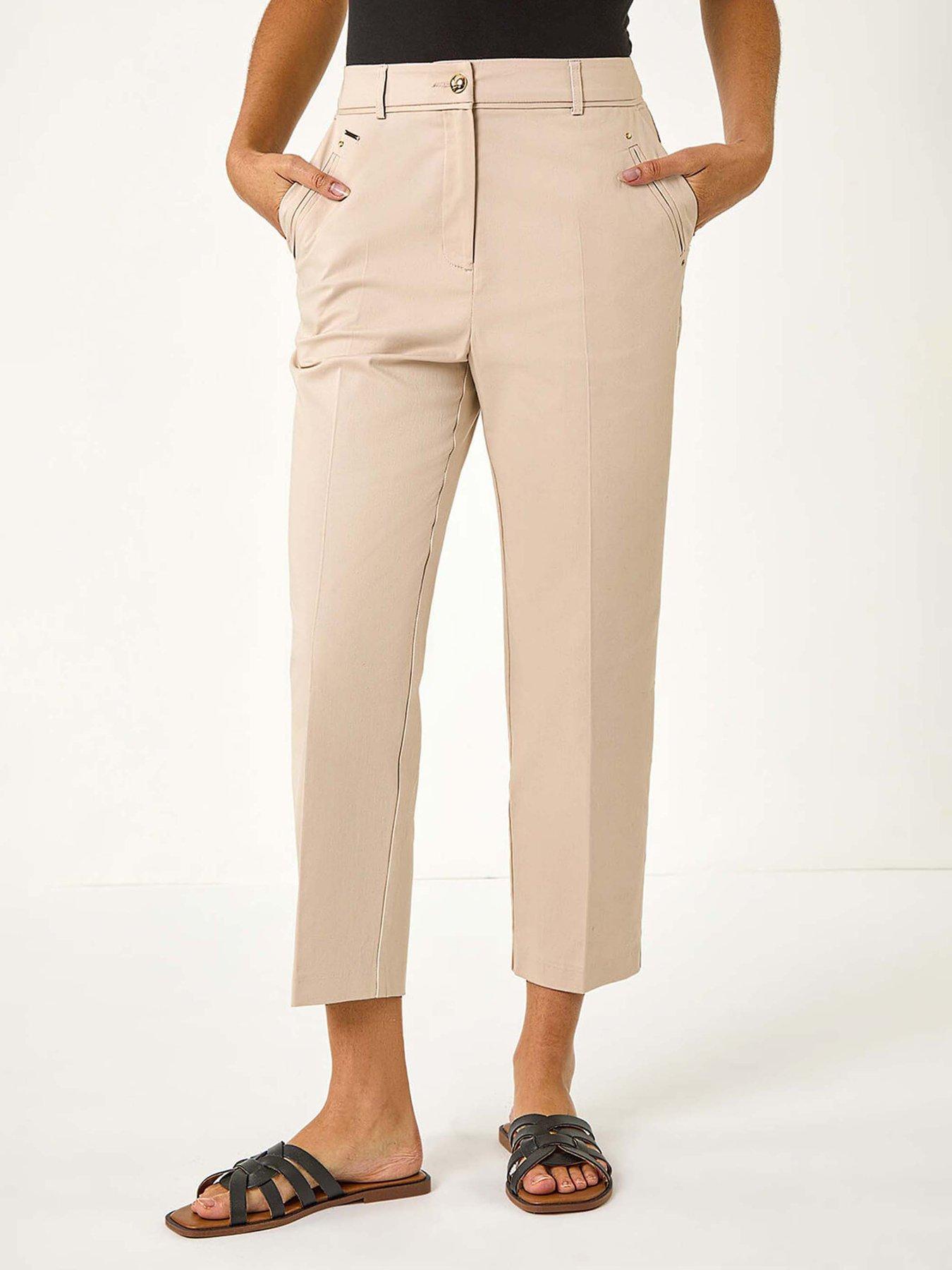 undefined Cotton Stretch Cropped Trouser - Stone