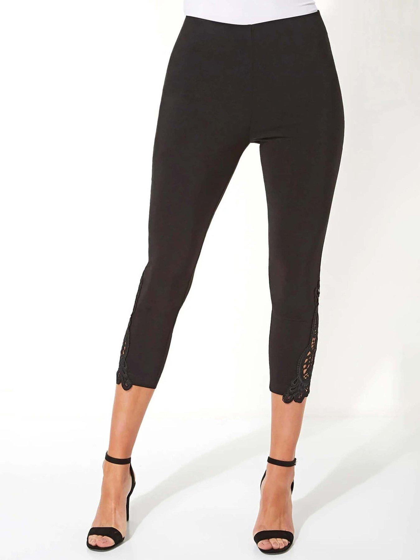 undefined Lace Insert Elastic Waist Crop Trousers  - Black