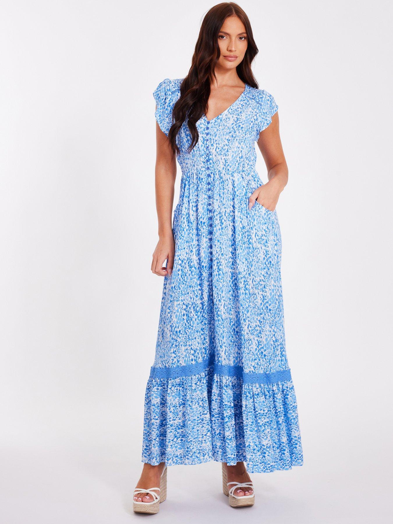 undefined Blue Animal Print Midaxi Dress