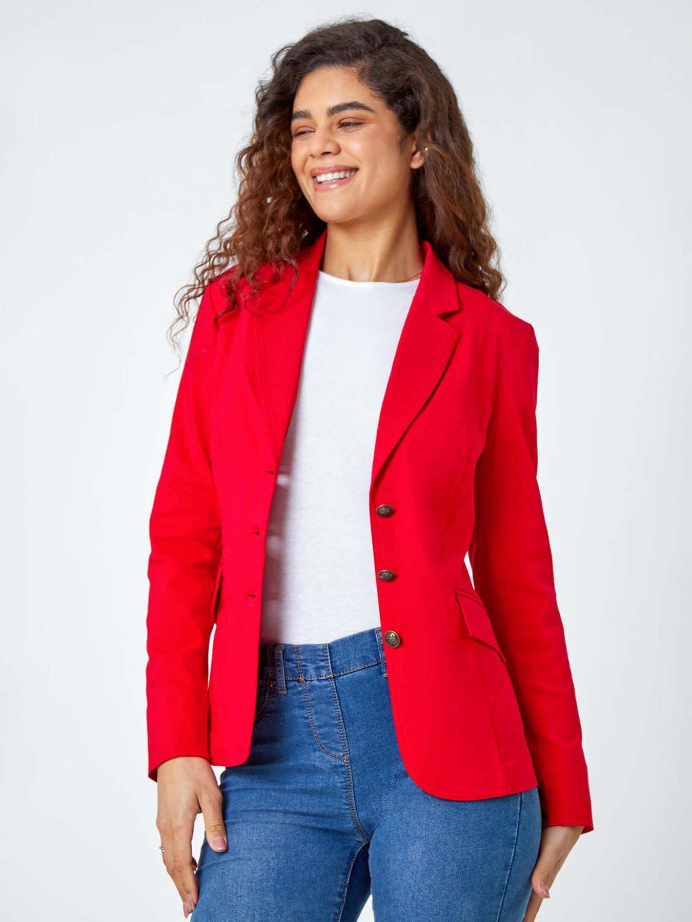 undefined Button Detail Stretch Blazer - Red