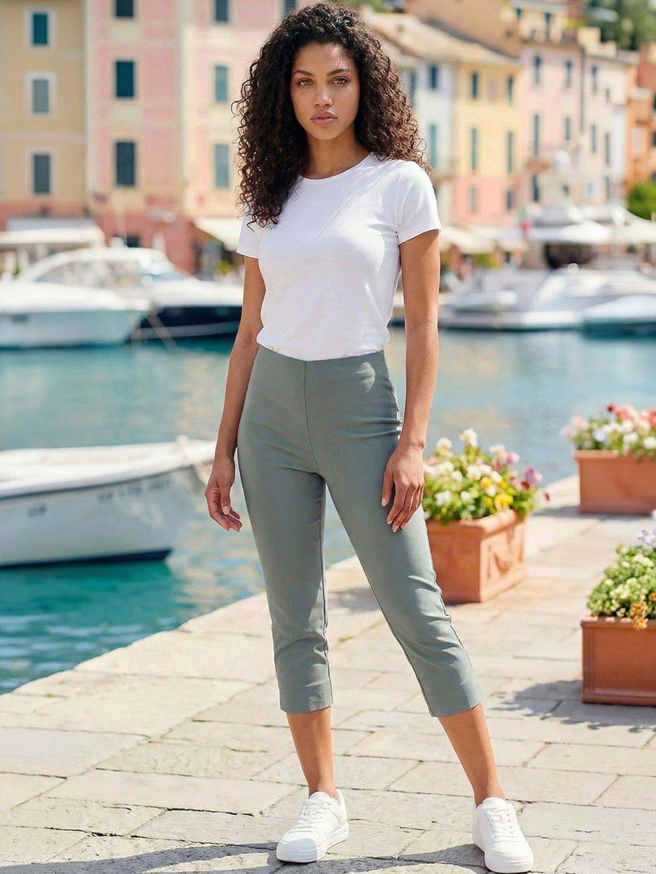 Roman Petite Cropped Stretch Trouser - Khaki