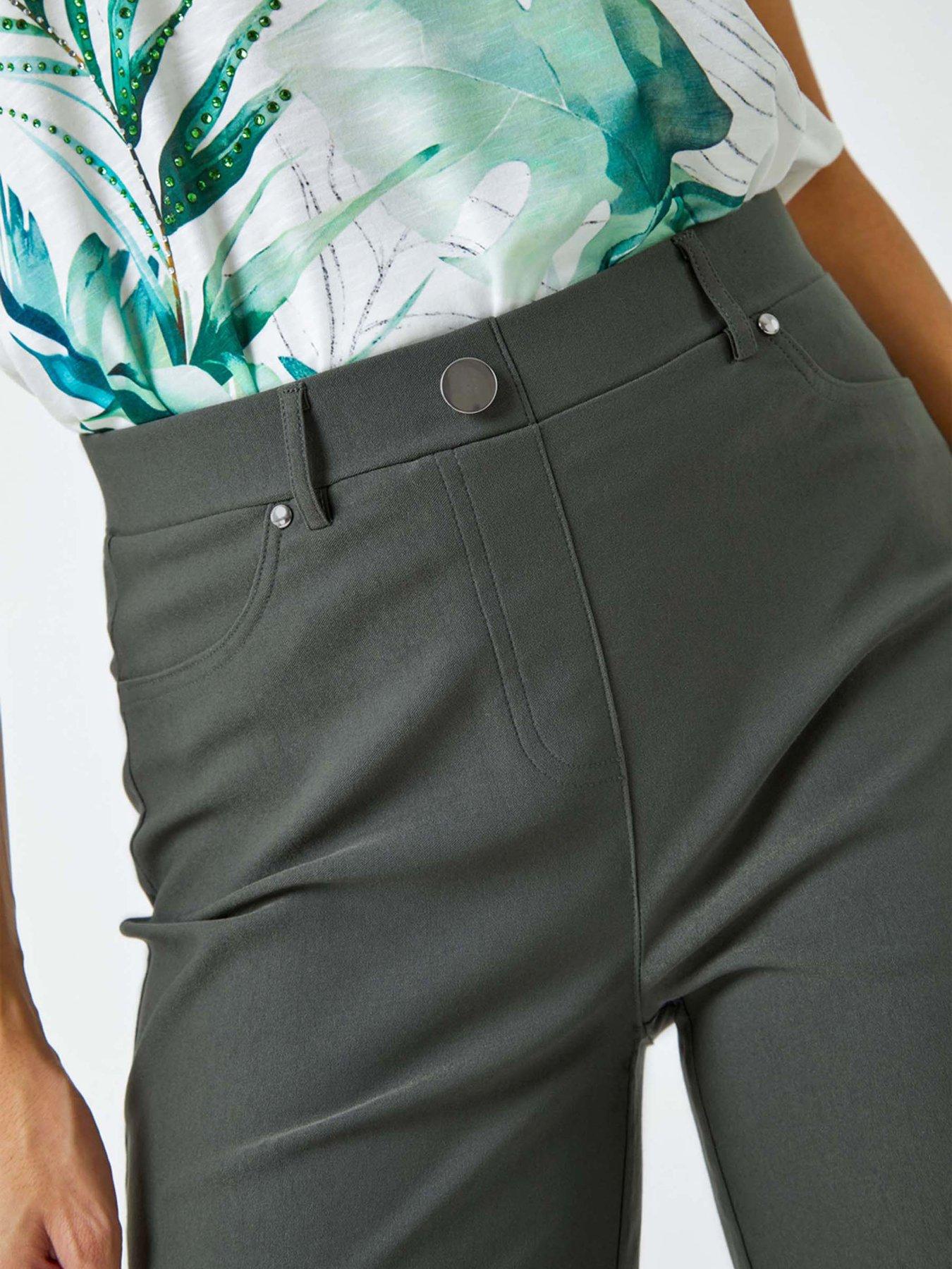 Image 4 of 5 of Roman Elastic Waist Turn Up Stretch Shorts - Forest