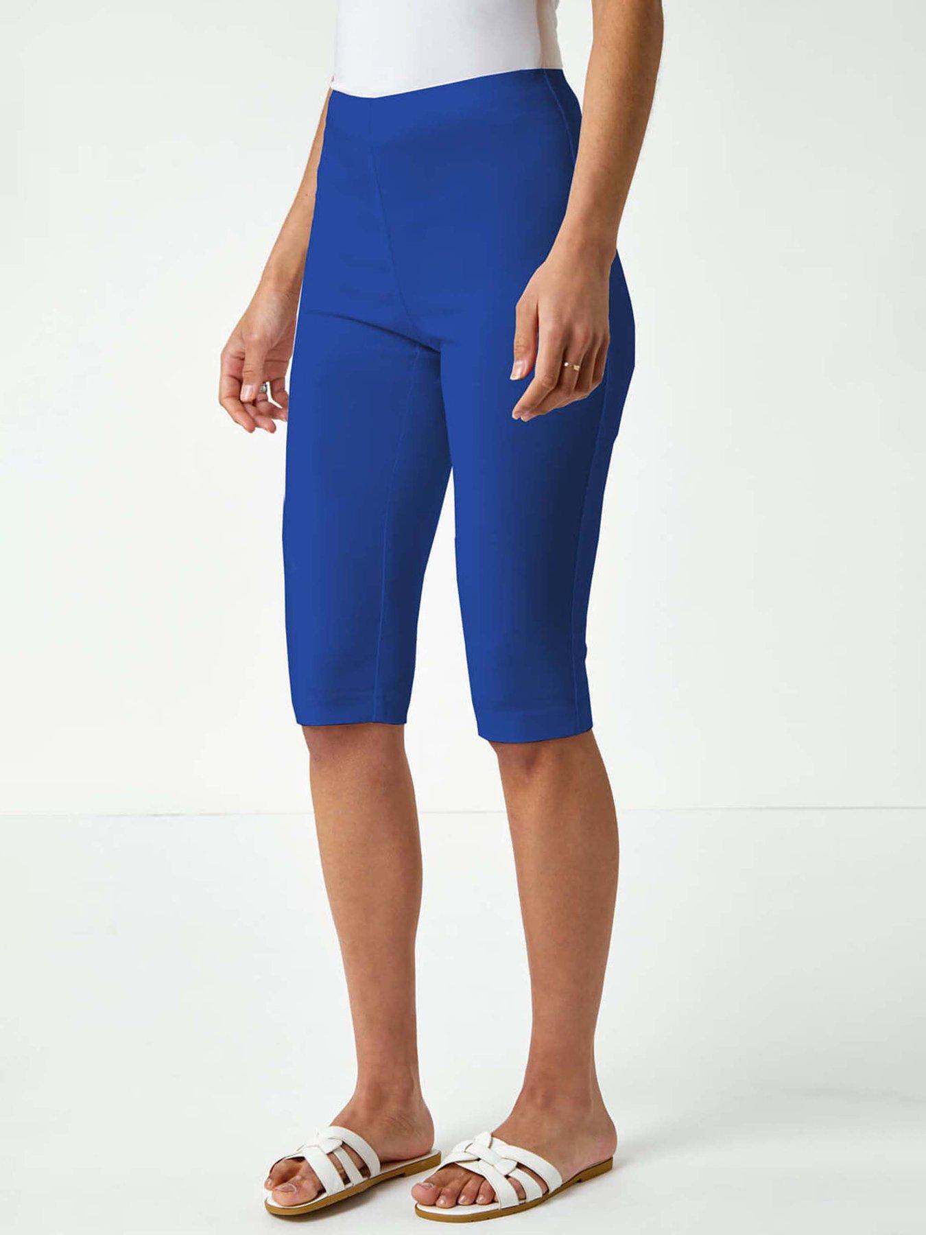undefined Elastic Waist Knee Length Stretch Shorts - Royal Blue