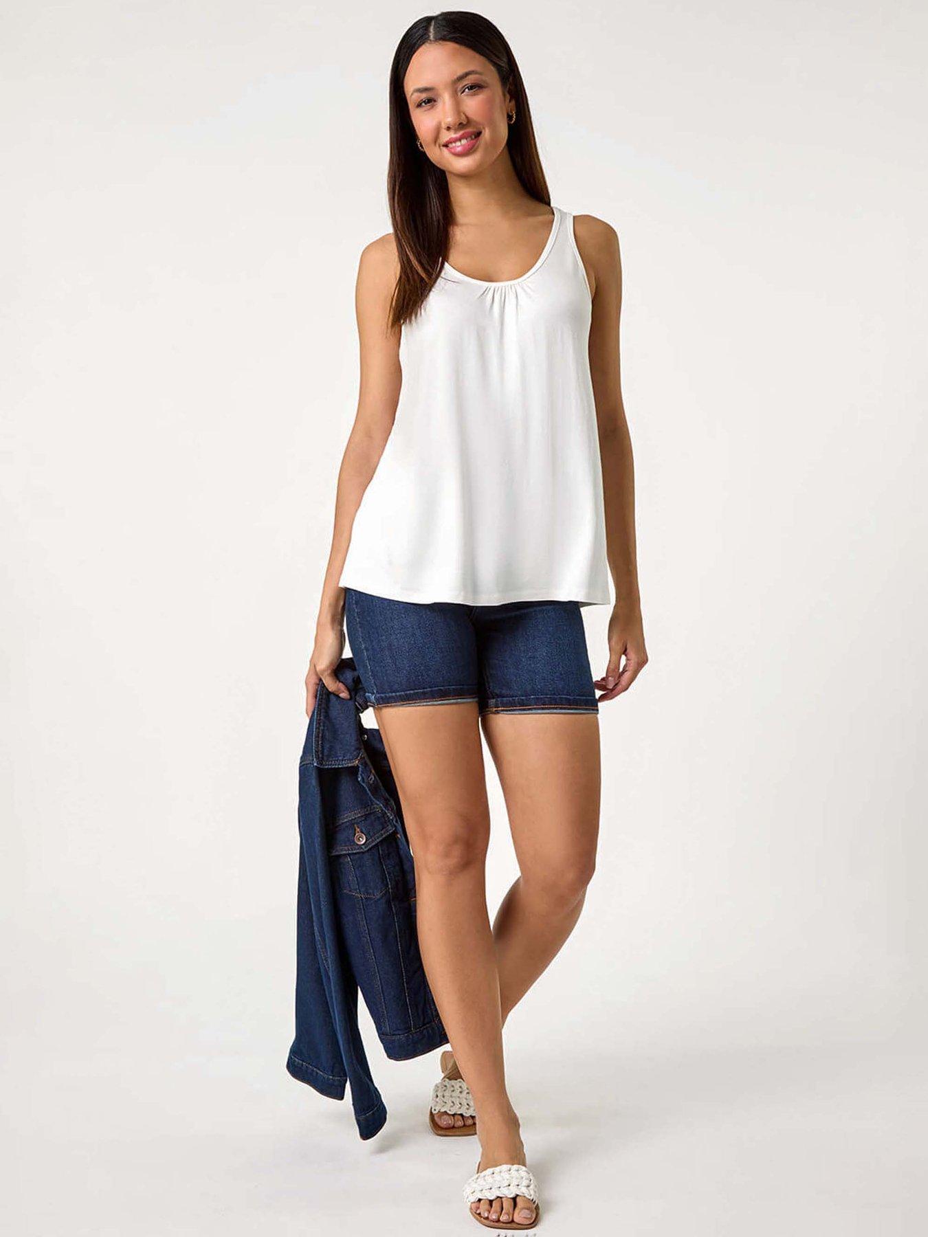 Image 3 of 5 of Roman V-neck Stretch Jersey Vest Top - Ivory