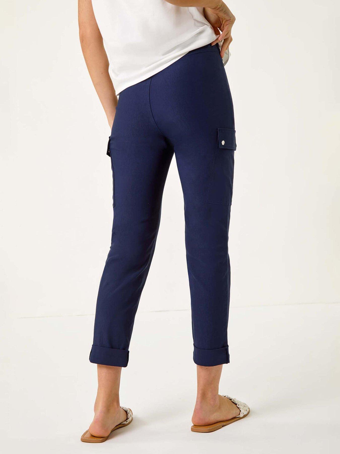 Roman Turn Up Stretch Cargo Trousers - Navy