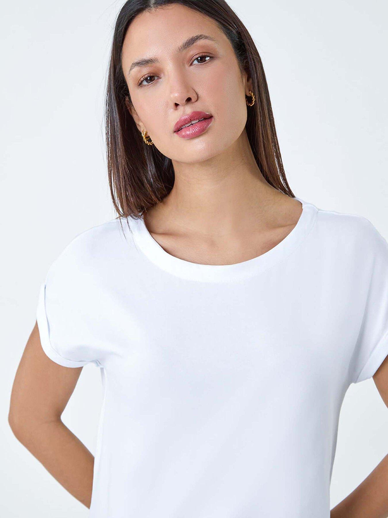 Image 4 of 5 of Roman Plain Stretch Cotton Jersey T-shirt - White