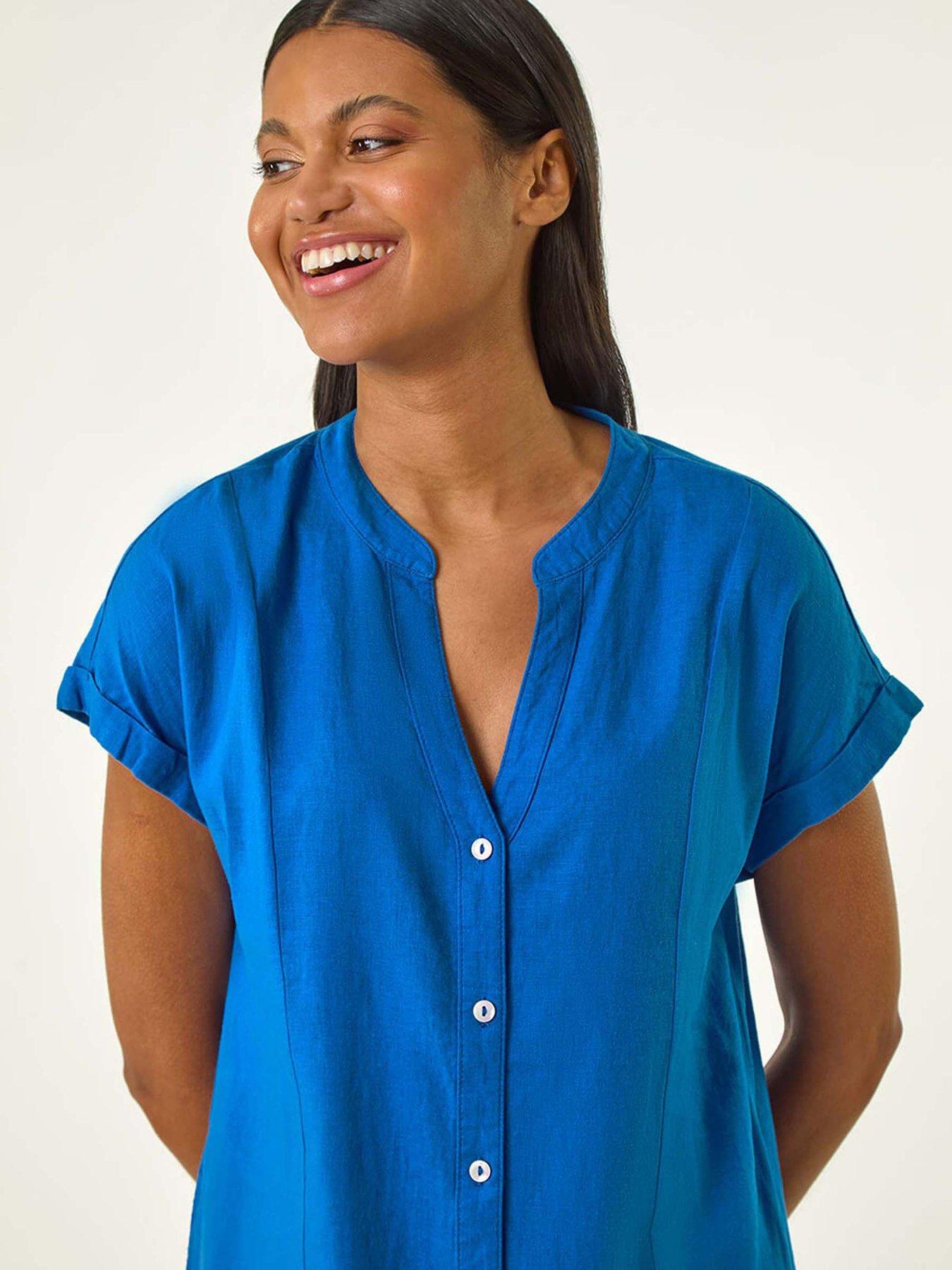 Roman Linen Mix Shift Dress - Royal Blue