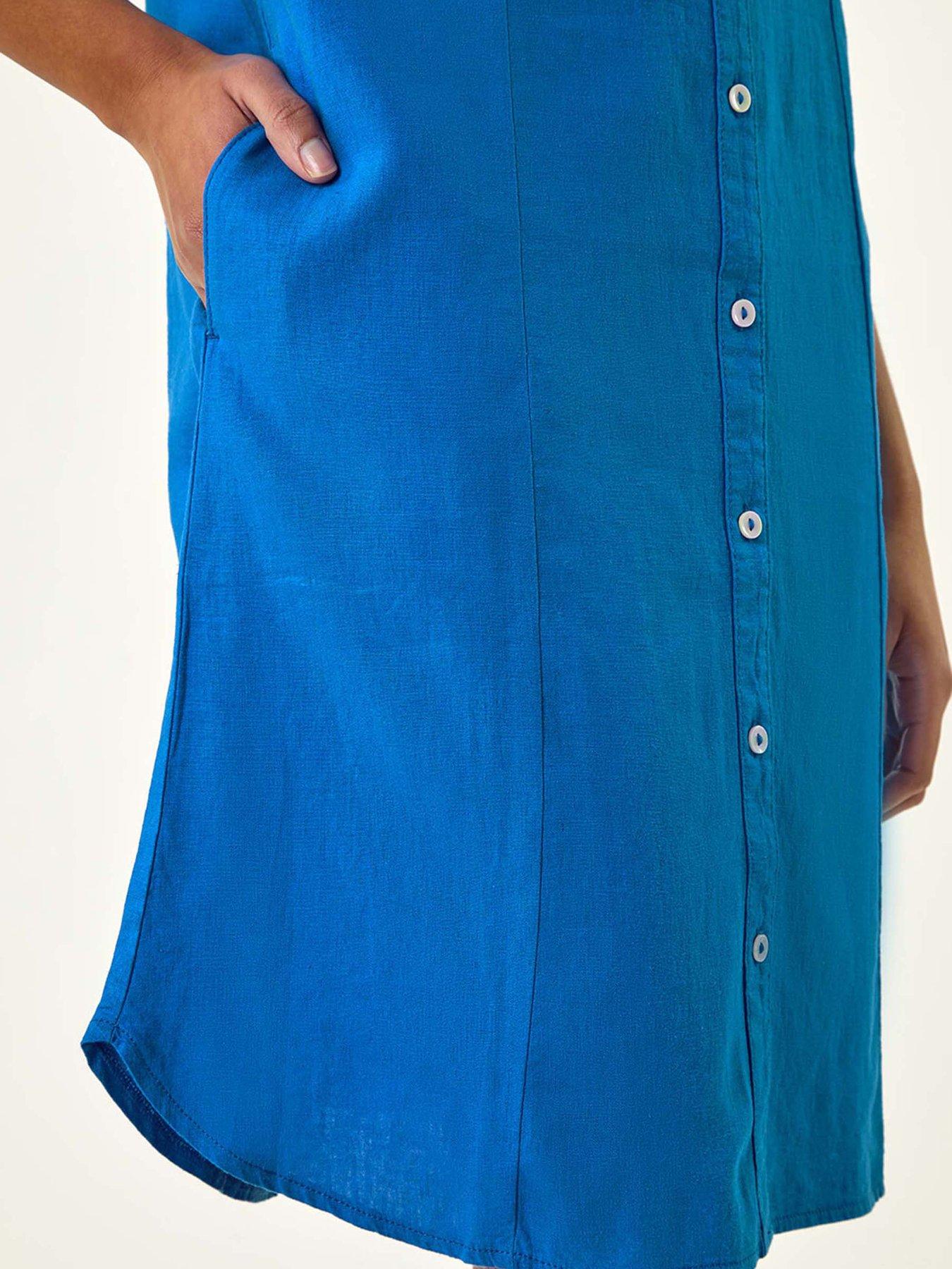 Roman Linen Mix Shift Dress - Royal Blue | Very