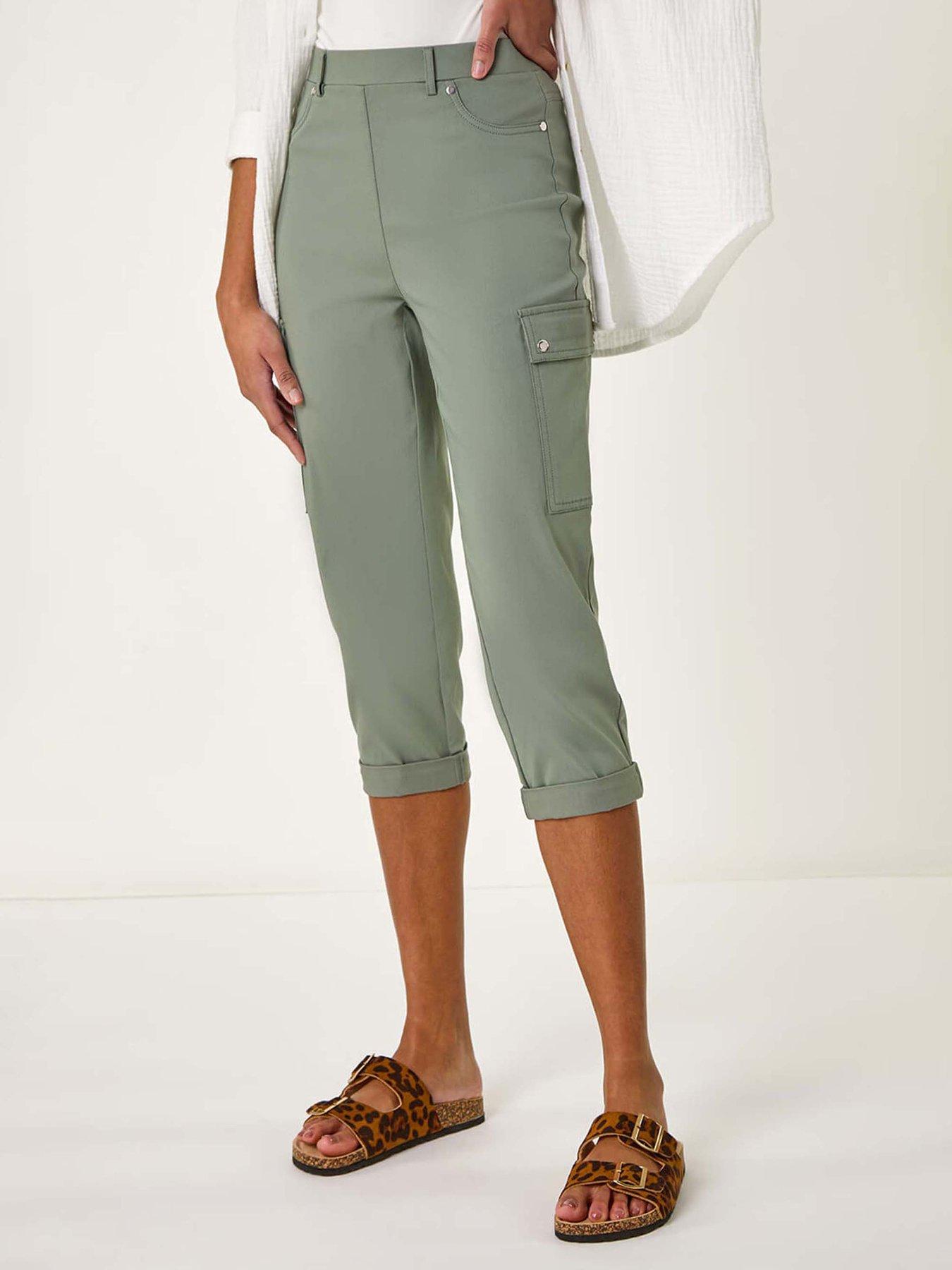 undefined Turn Up Stretch Cropped Cargo Trousers - Khaki