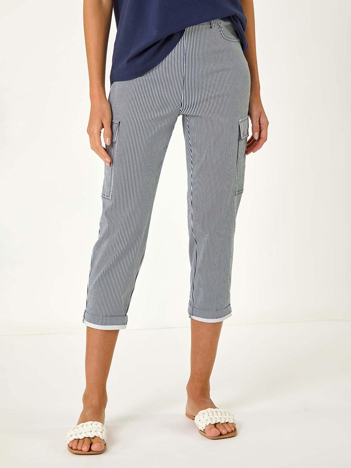 undefined Stripe Cropped Cargo Trouser - Navy