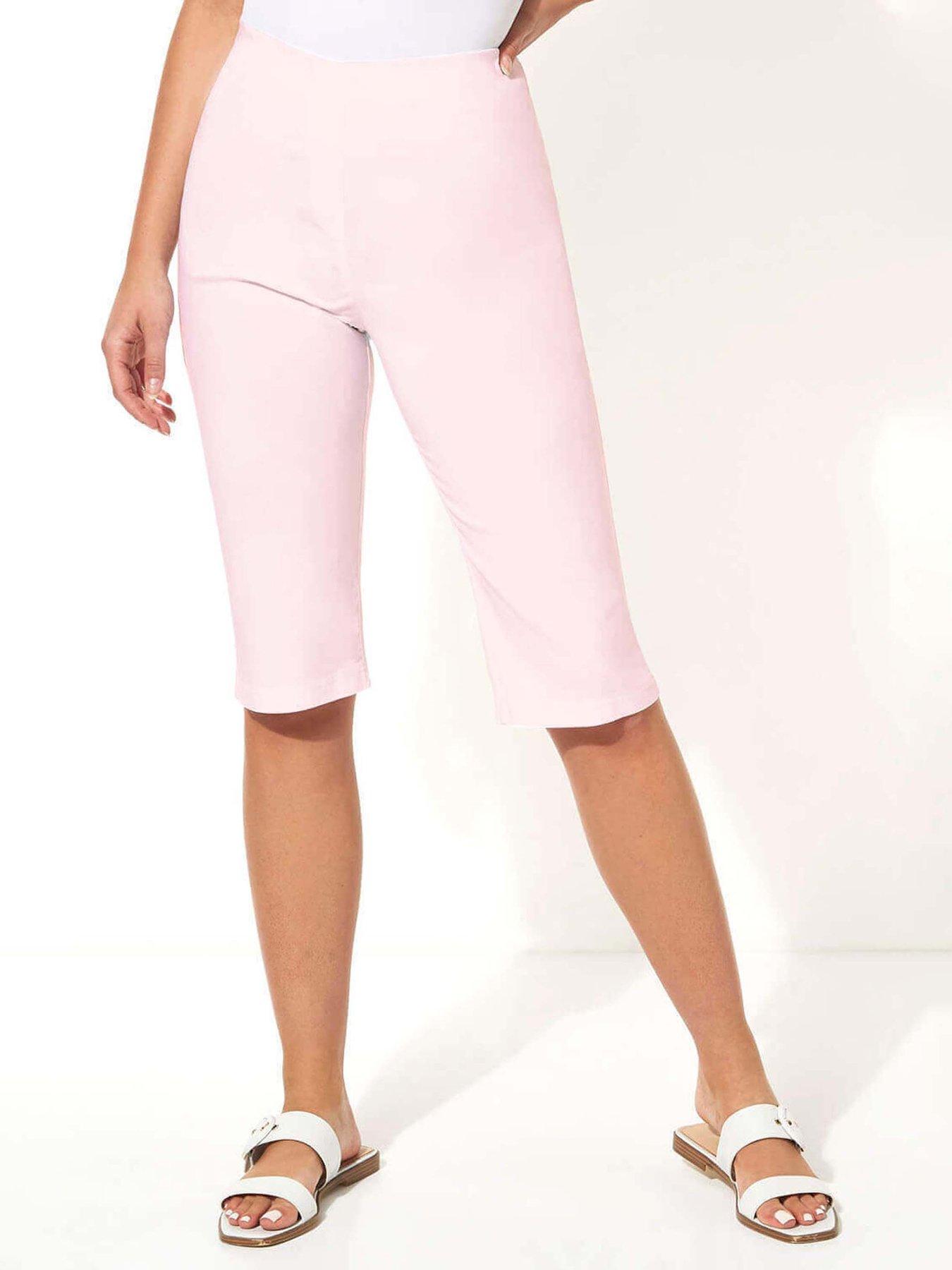 roman-stretch-knee-length-elastic-waist-shorts-light-pink