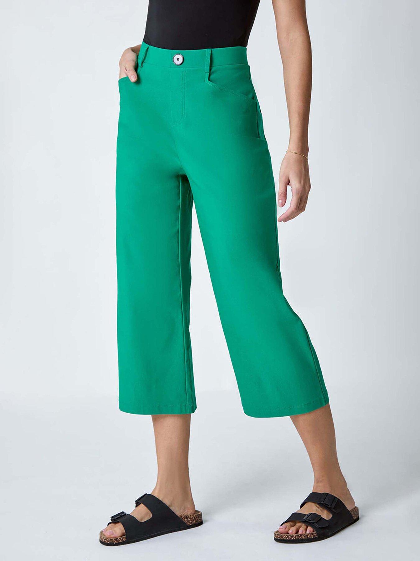 undefined Elastic Waist Stretch Cropped Culotte - Emerald