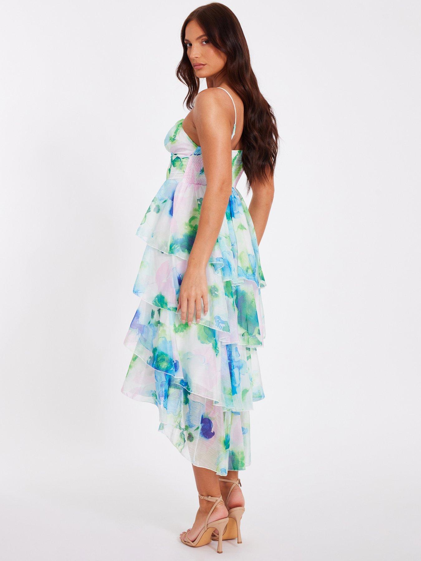 Image 2 of 6 of Quiz Blue Floral Tiered Midi Dress