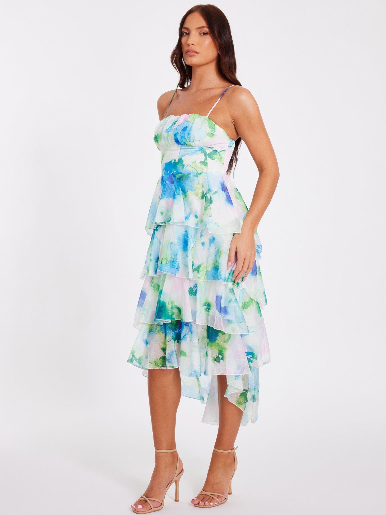 Image 3 of 6 of Quiz Blue Floral Tiered Midi Dress
