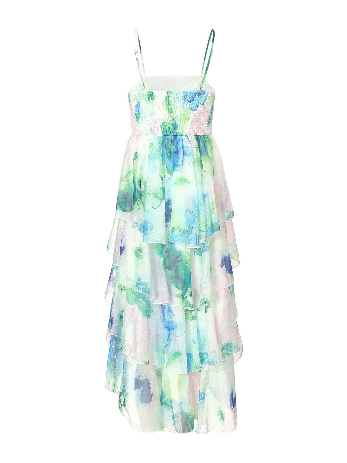 Image 6 of 6 of Quiz Blue Floral Tiered Midi Dress