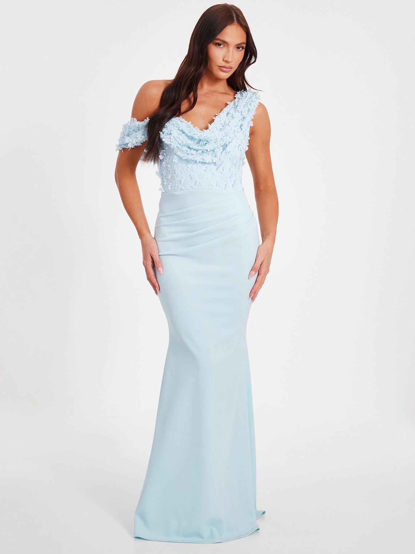 undefined Light Blue Floral Ruched Maxi Dress