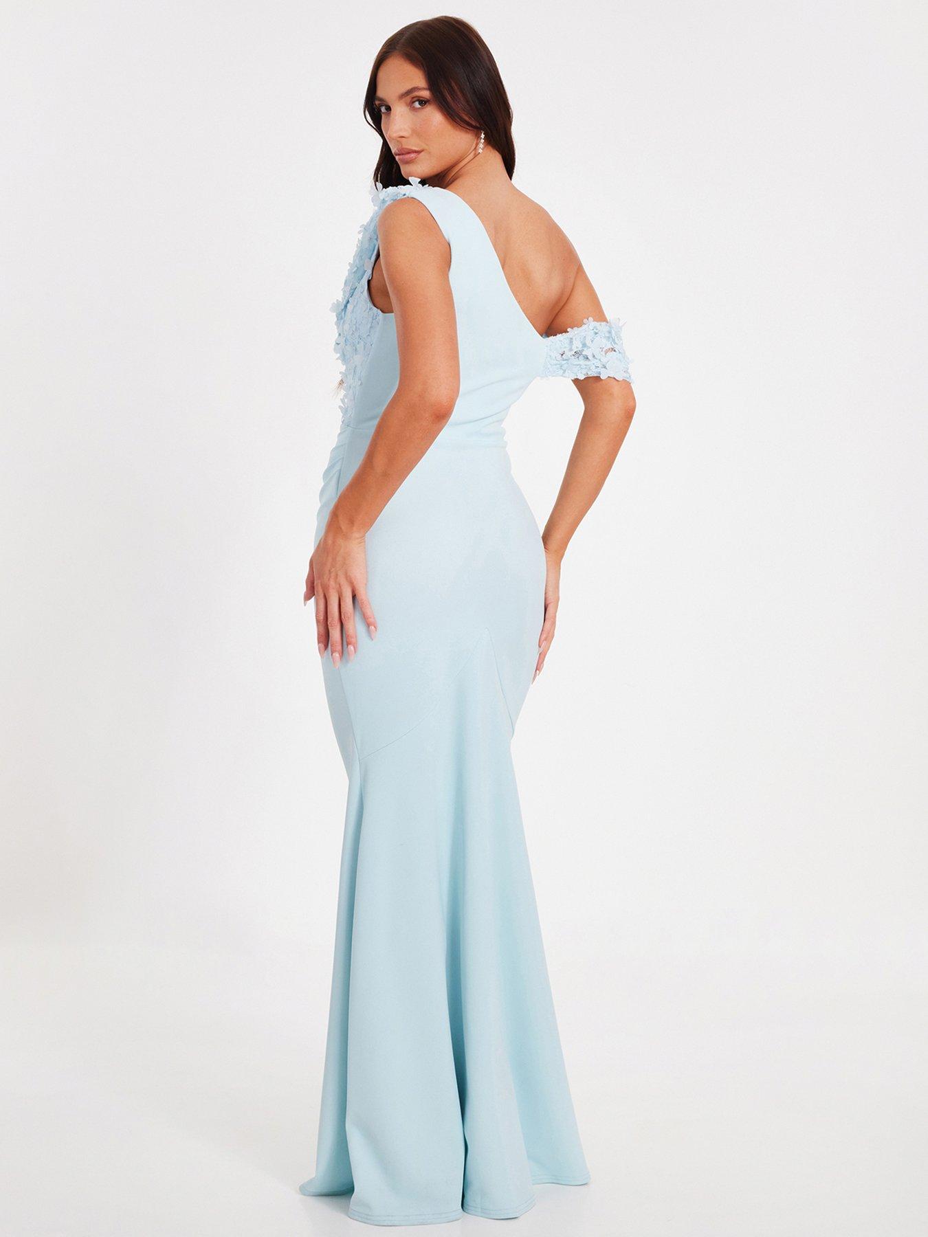 Image 2 of 5 of Quiz Light Blue Floral Ruched Maxi Dress