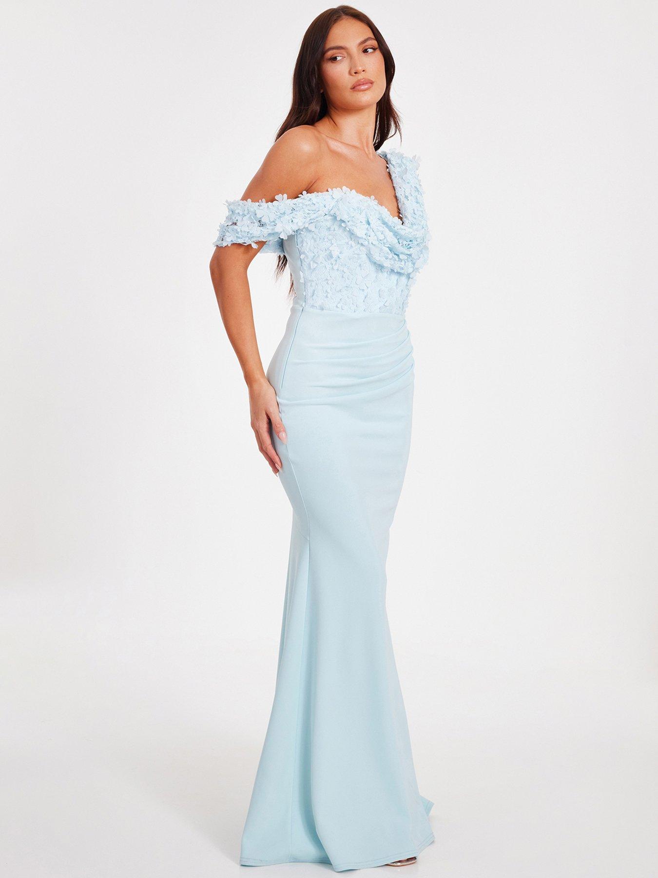 Image 3 of 5 of Quiz Light Blue Floral Ruched Maxi Dress