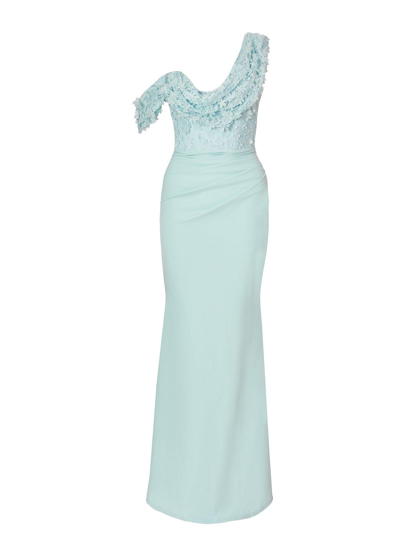 Image 4 of 5 of Quiz Light Blue Floral Ruched Maxi Dress