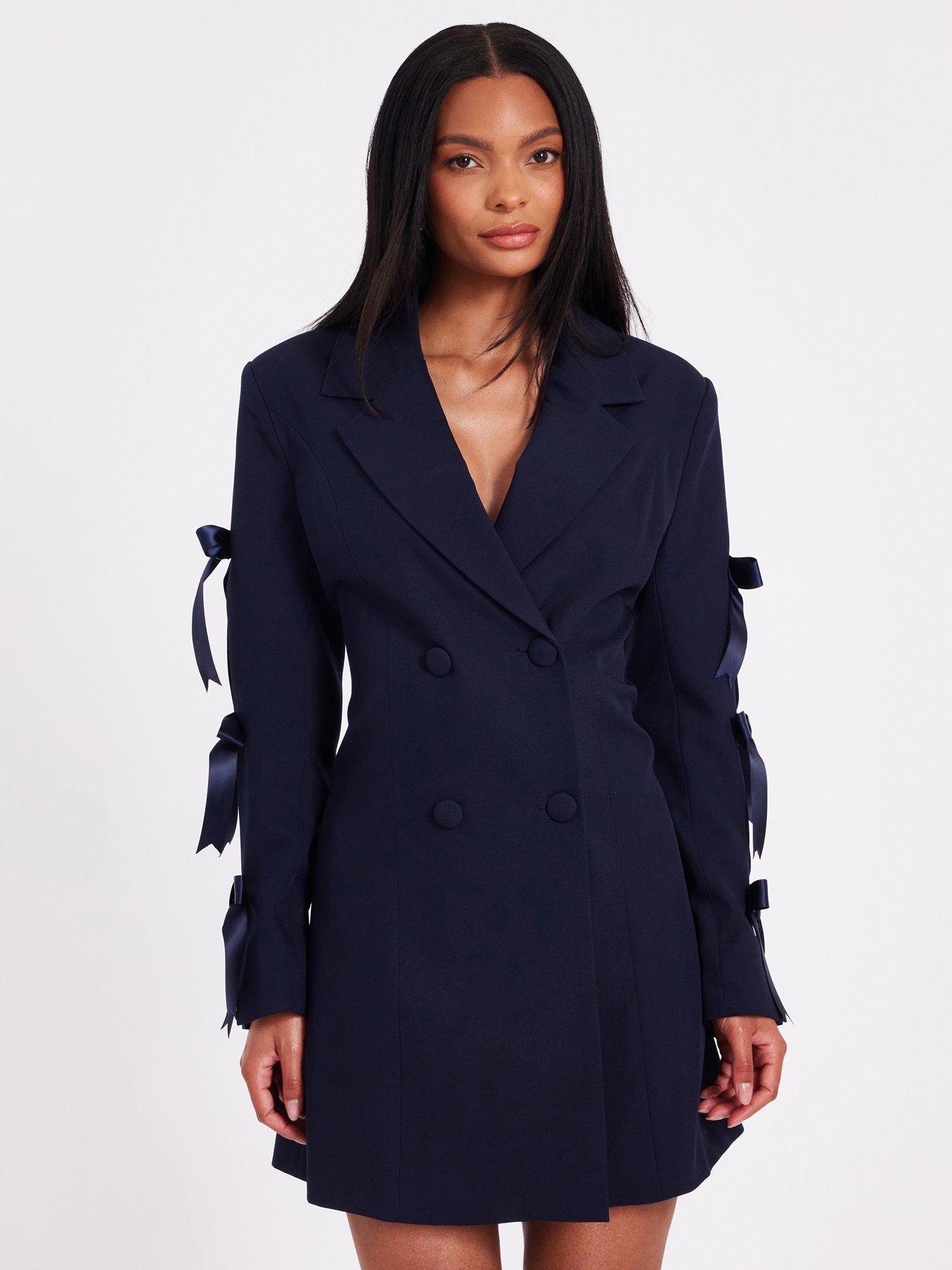 undefined Navy Bow Sleeve Blazer Dress