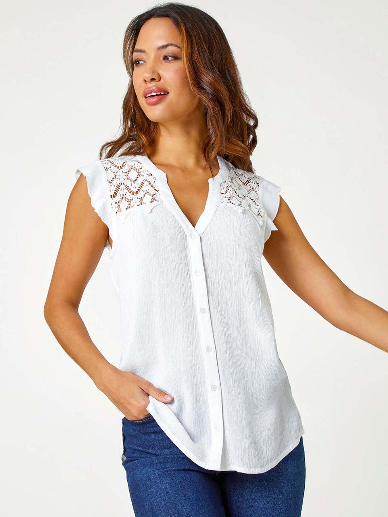 undefined Sleeveless Lace Detail Blouse - Ivory