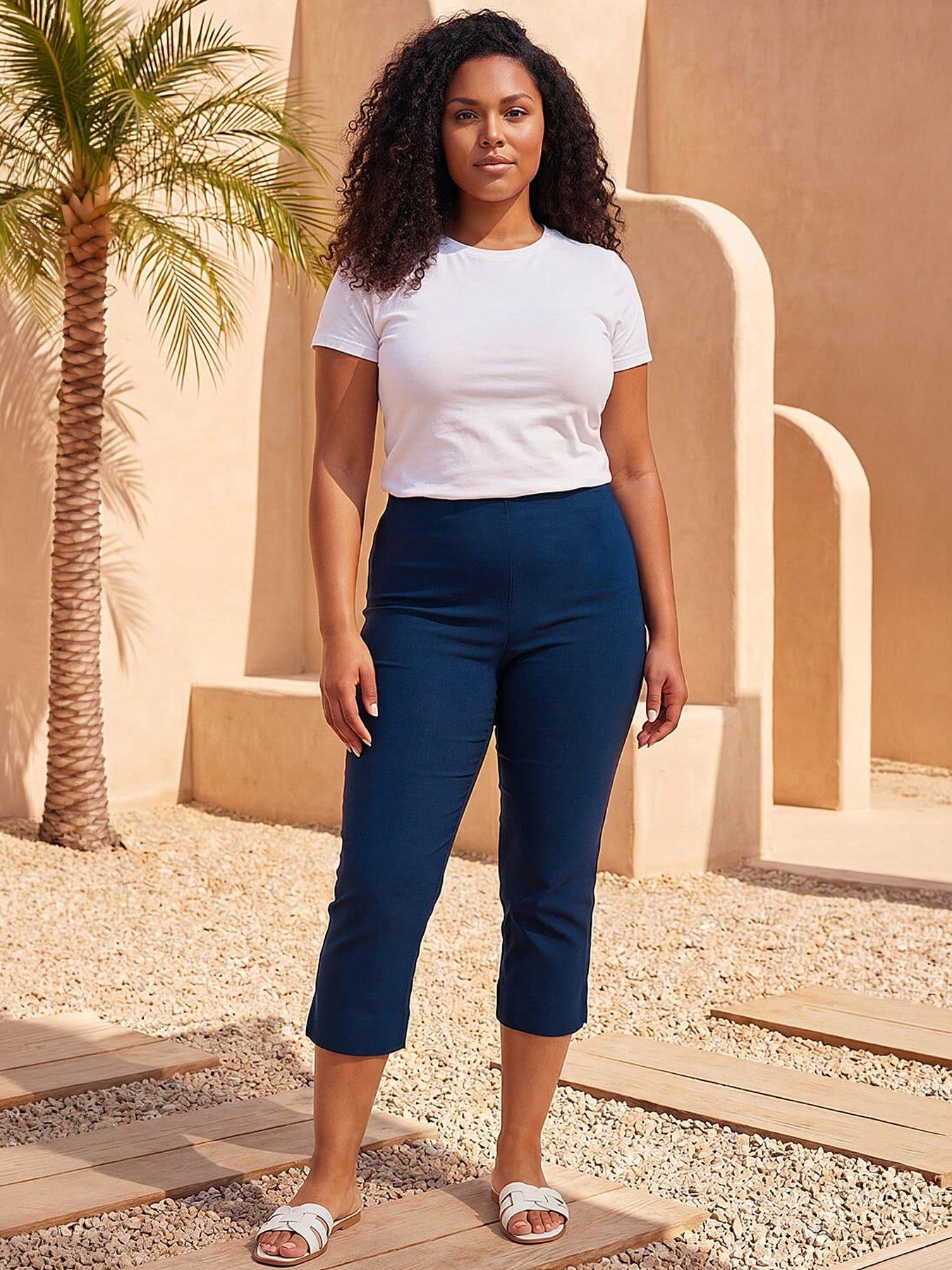 Roman Curve Cropped Stretch Trouser, Blue, Size 30-32, Women