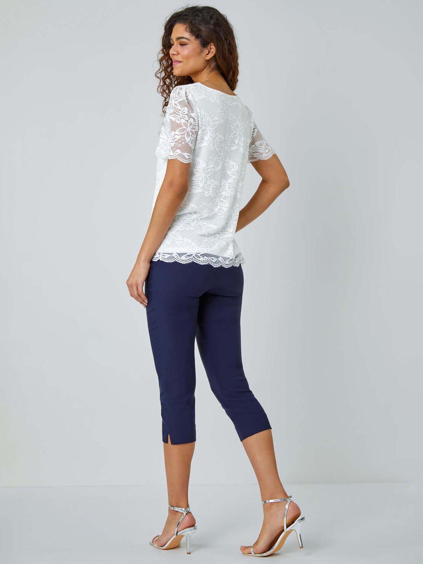 Image 2 of 5 of Roman Floral Stretch Lace Top - Ivory