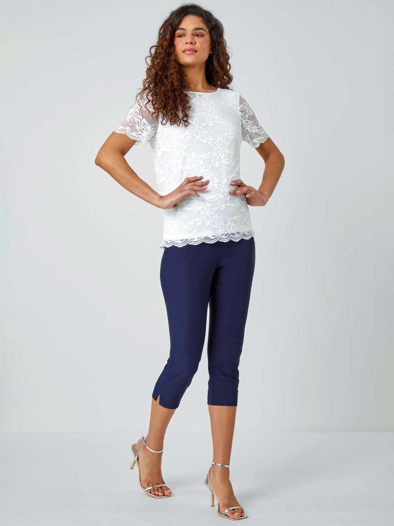 Image 3 of 5 of Roman Floral Stretch Lace Top - Ivory
