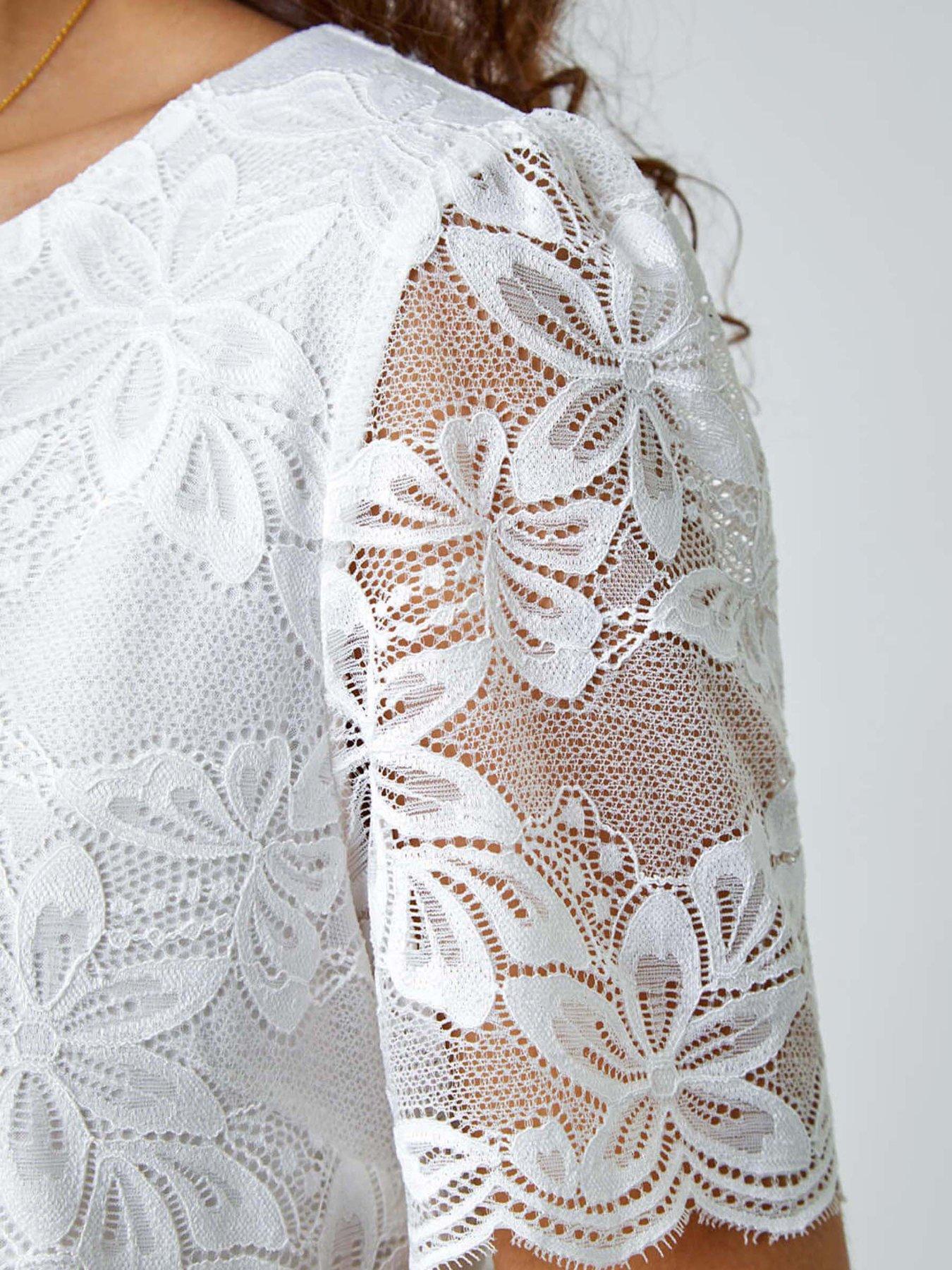 Image 5 of 5 of Roman Floral Stretch Lace Top - Ivory