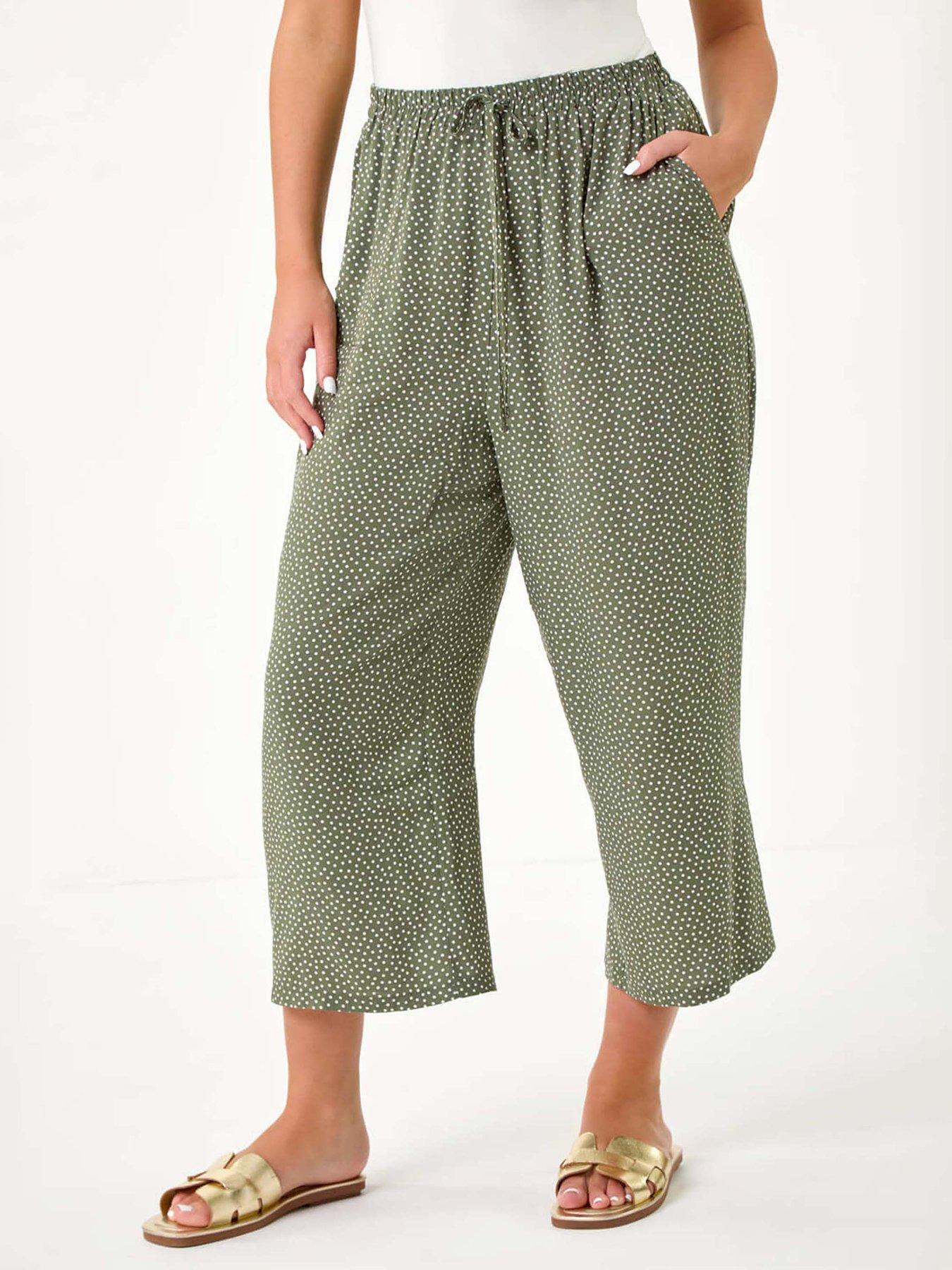 undefined Petite Spot Print Stretch Culottes - Khaki