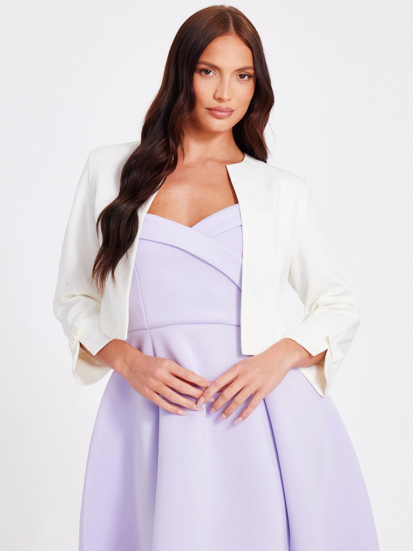 undefined Cream Bow Sleeve Cropped Blazer