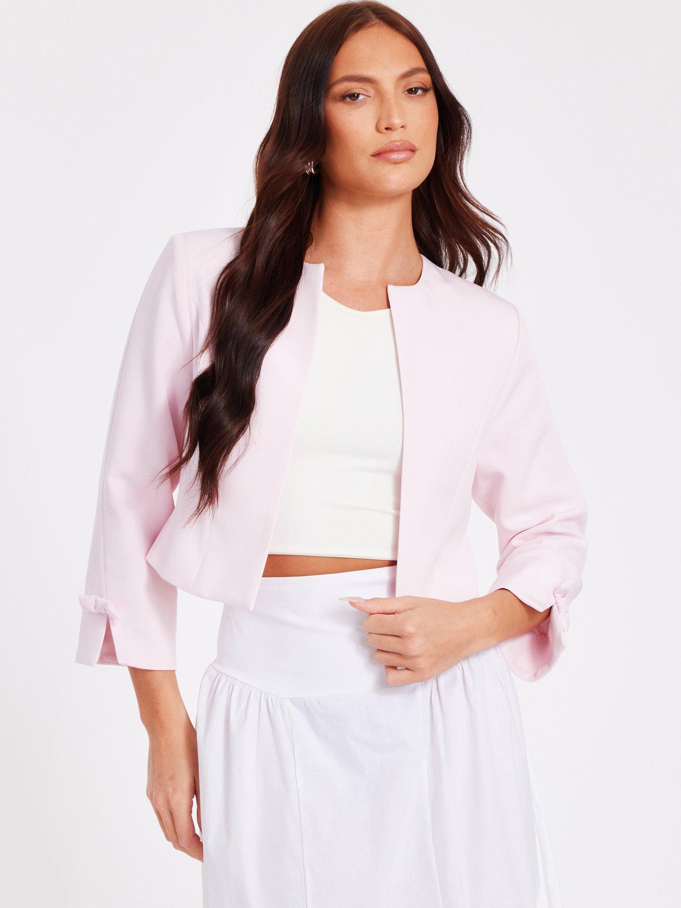 undefined Pale Pink Bow Sleeve Cropped Blazer