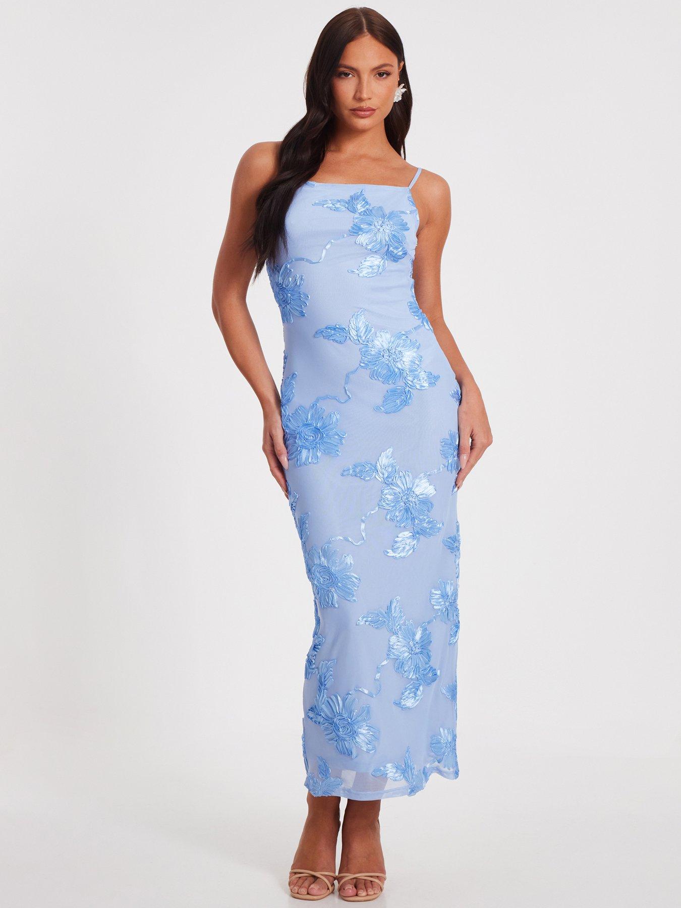 undefined Blue Applique Midaxi Dress