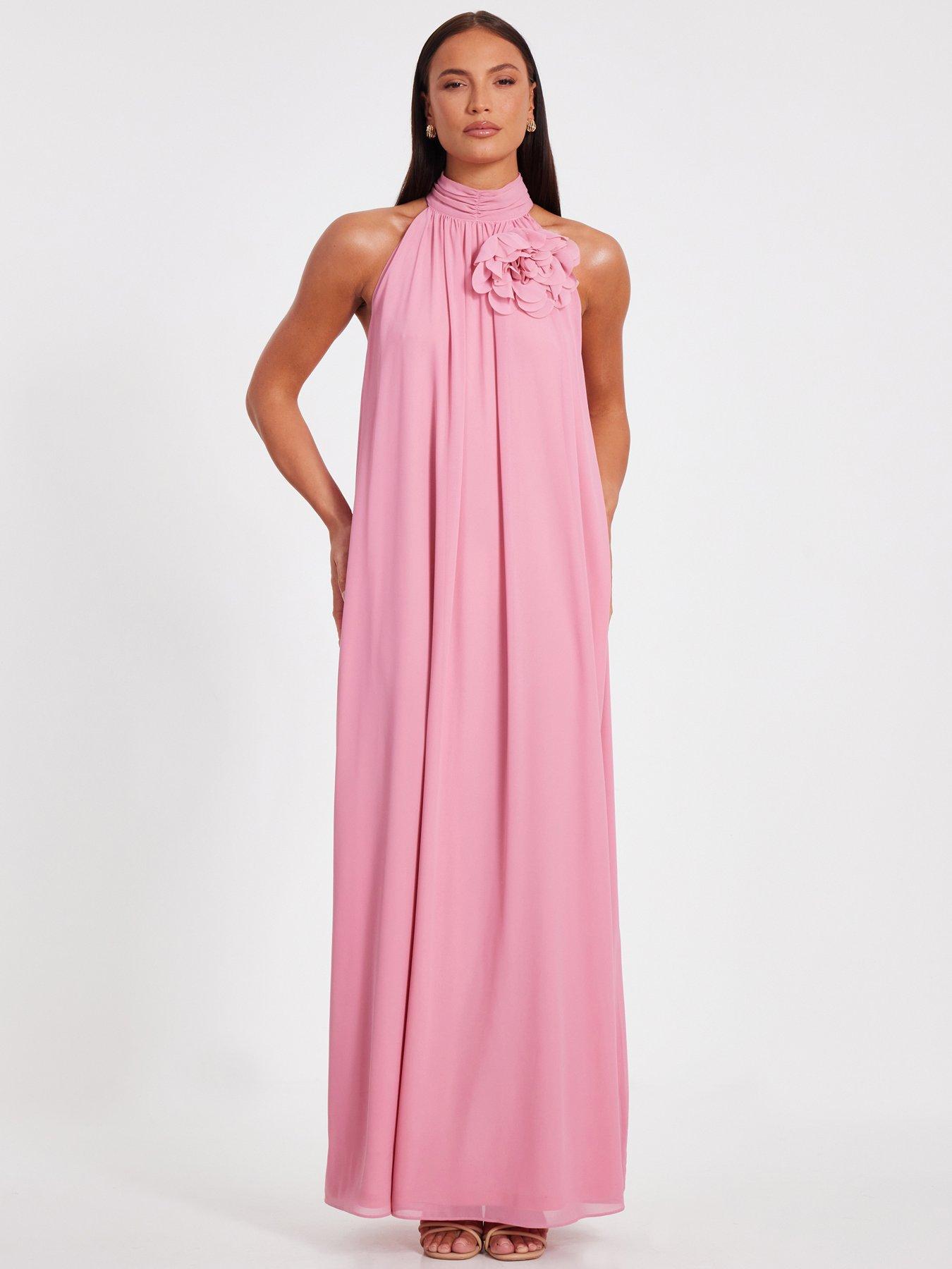 undefined Pink Chiffon Corsage Maxi Dress
