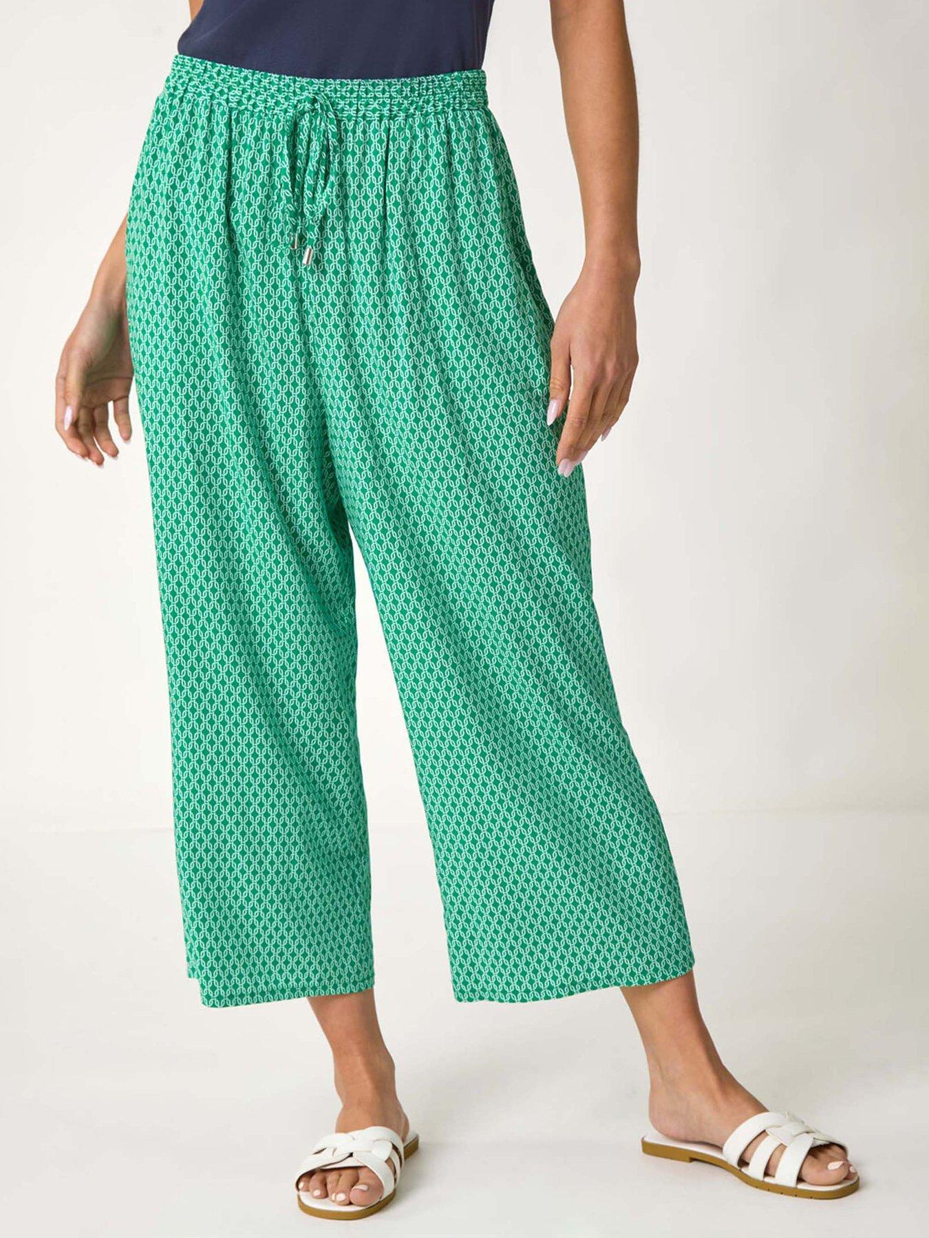 undefined Petite Geometric Cropped Trouser - Green