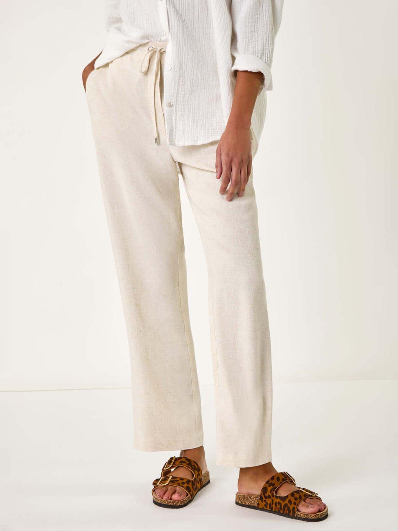 undefined Full Length Linen Blend Trousers - Stone