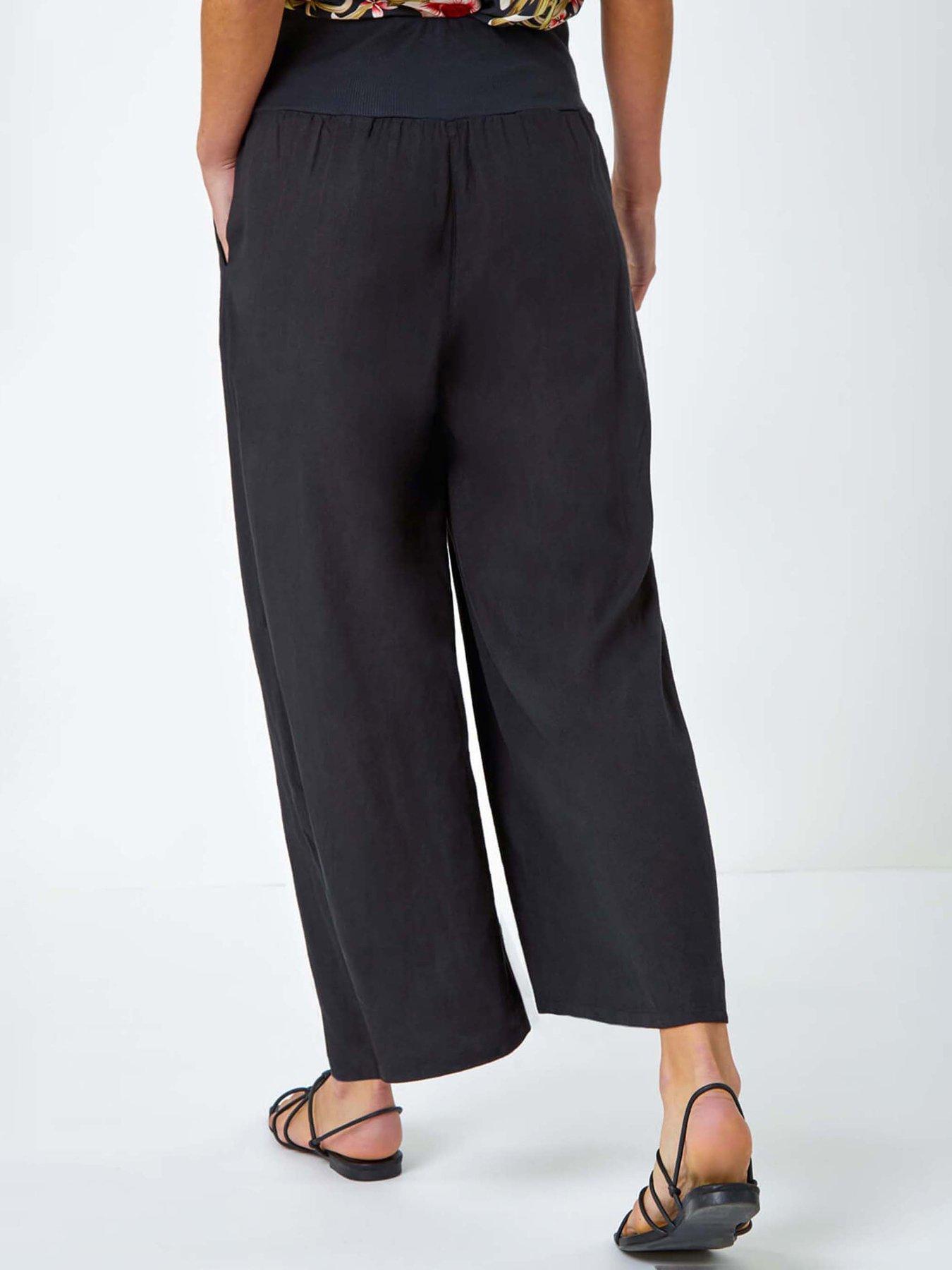Image 2 of 5 of Roman Linen Blend Stretch Waist Culottes - Black