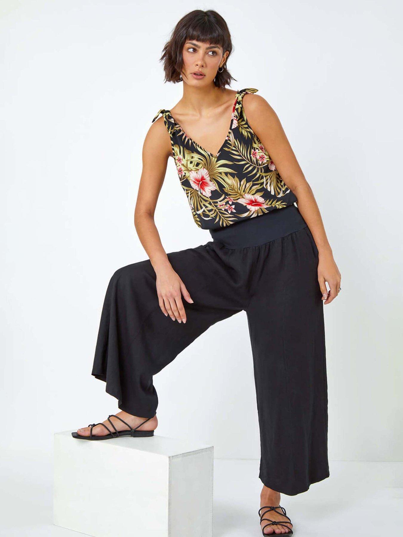 Image 5 of 5 of Roman Linen Blend Stretch Waist Culottes - Black