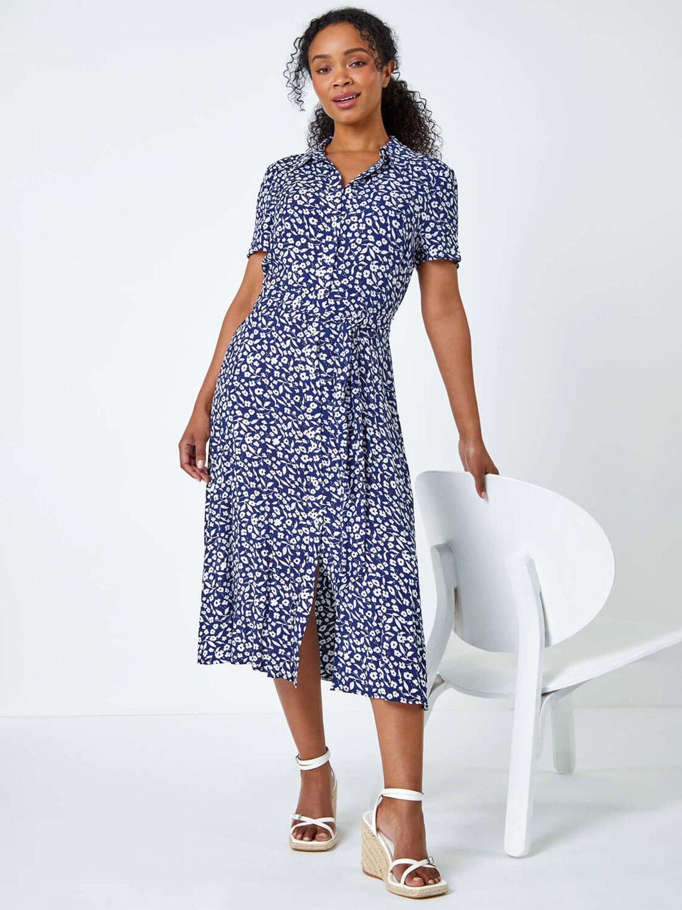 undefined Petite Ditsy Floral Shirt Dress - Navy