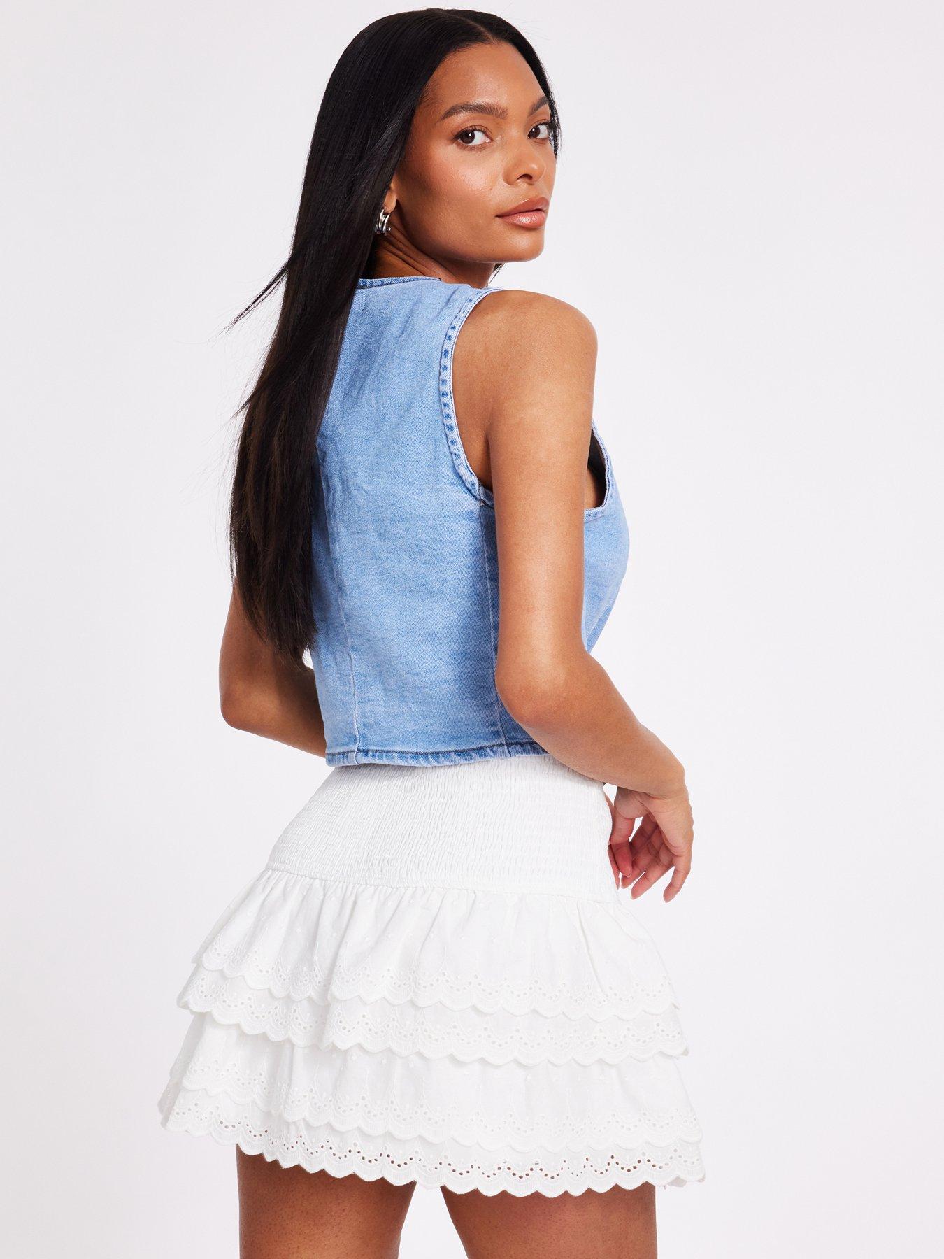 White Embroidered Mini Skirt