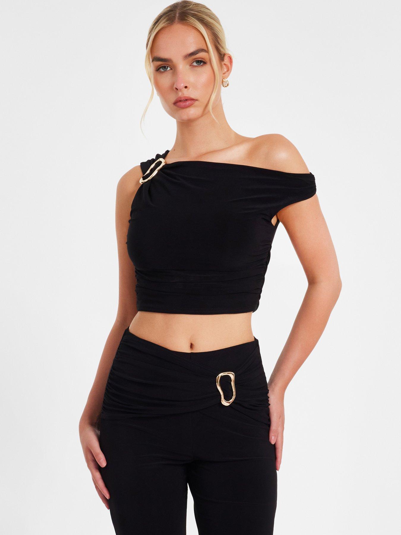 undefined Black Buckle Drop Shoulder Top