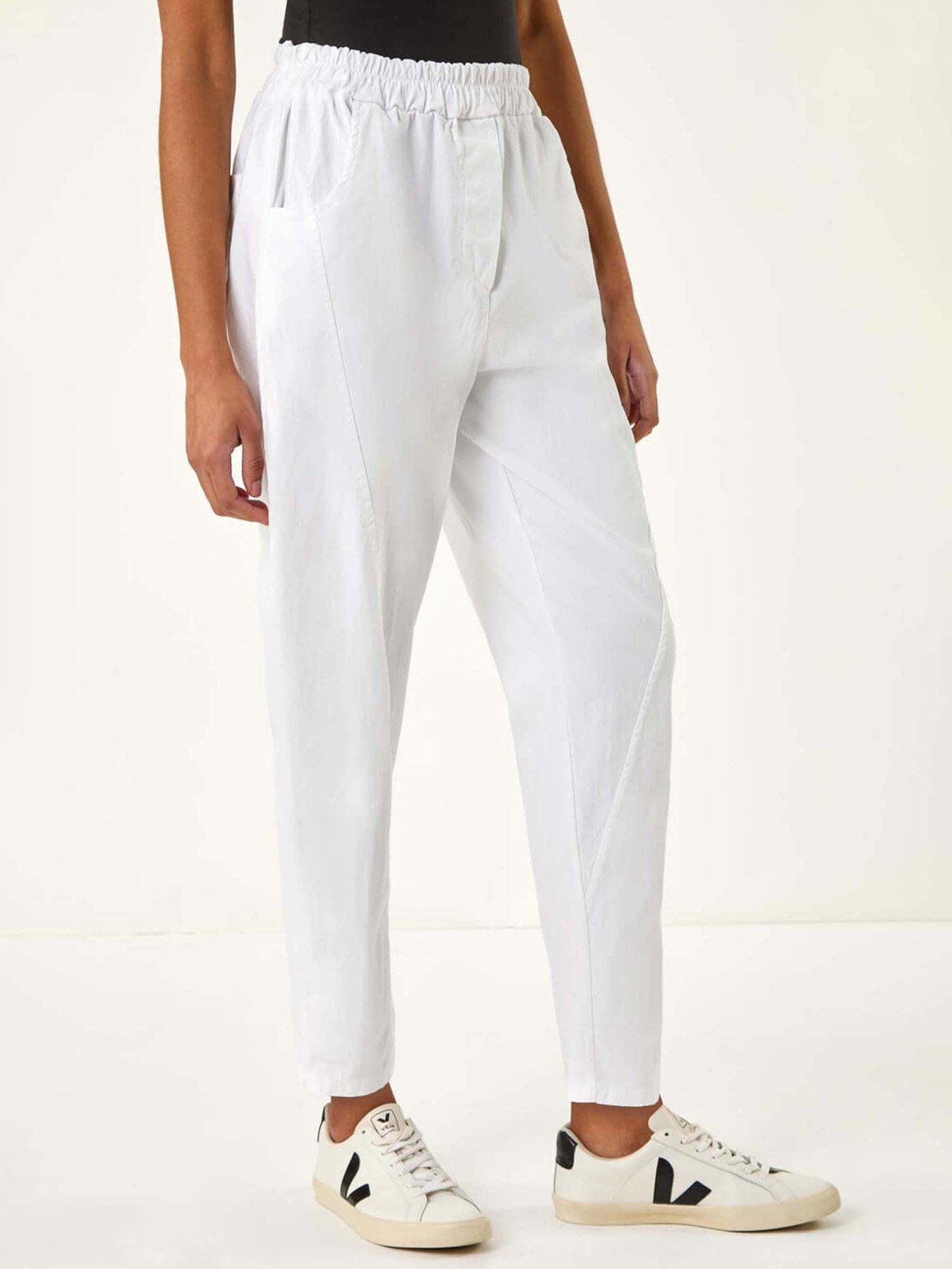 undefined Seam Detail Cropped Stretch Trouser - White
