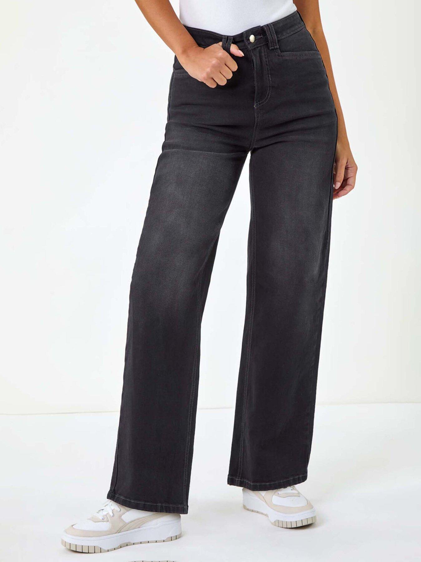 Roman Dusk Denim Wide Leg Stretch Jeans - Charcoal