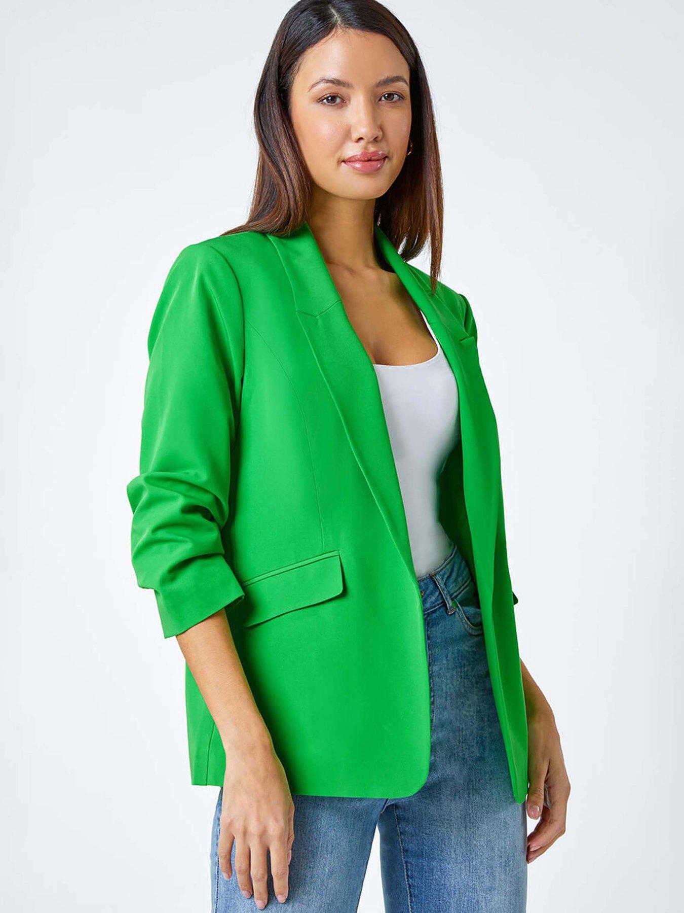 undefined Ruched 3/4 Sleeve Stretch Blazer  - Green