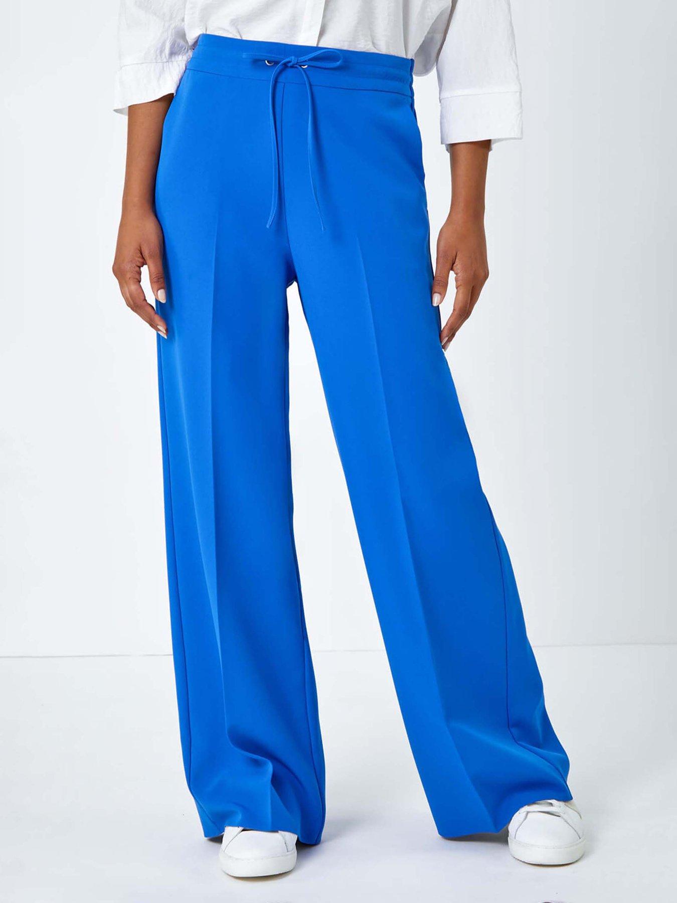 undefined Wide Leg Elastic Waist Tie Front Trouser - Royal Blue