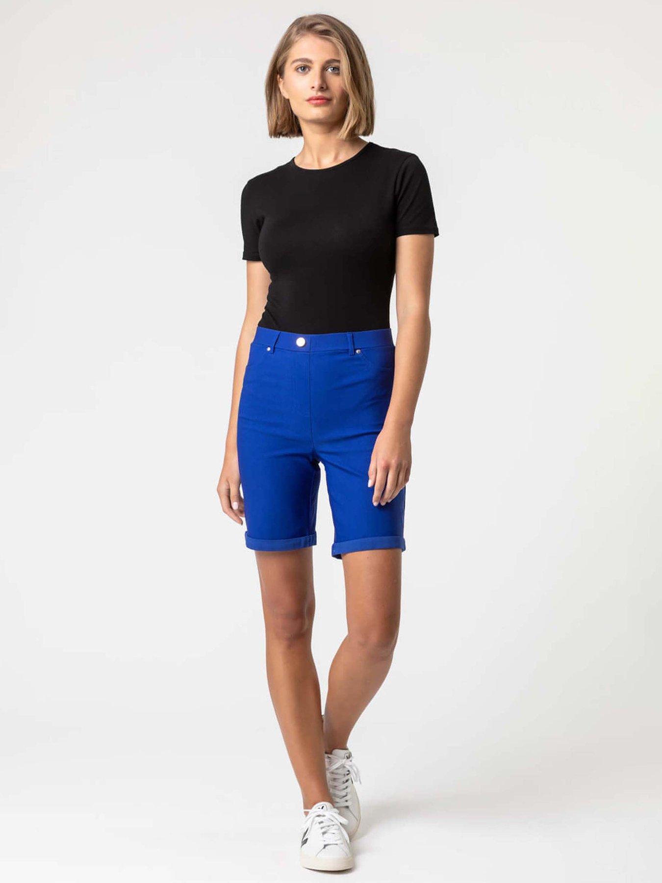 undefined Elastic Waist Turn Up Stretch Shorts - Royal Blue