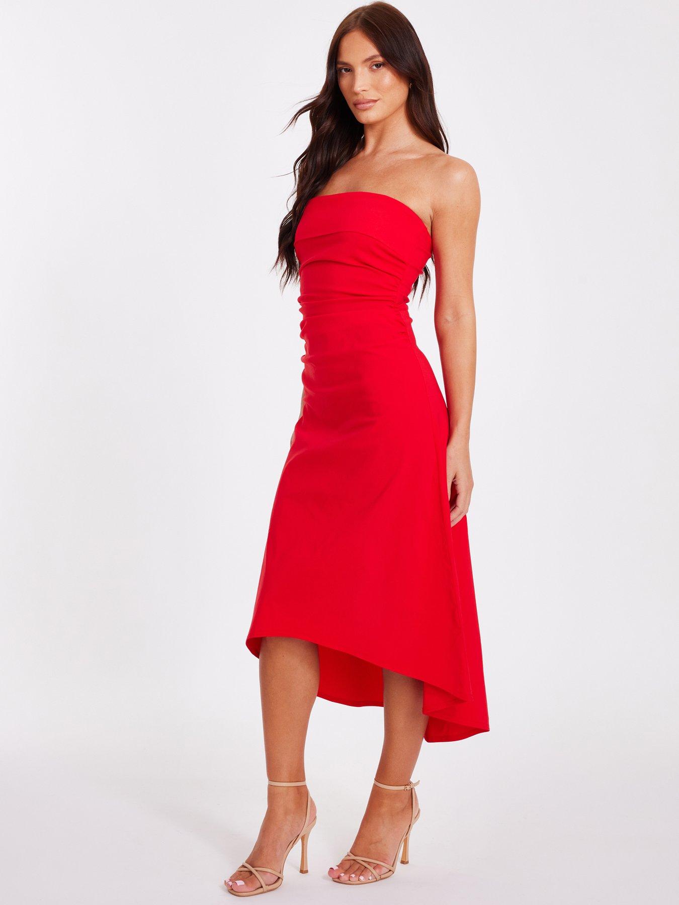 knee length dresses for ladies Red Embroidered Overlay Bandeau Cut Out Midi Dress – AX Paris main image 0